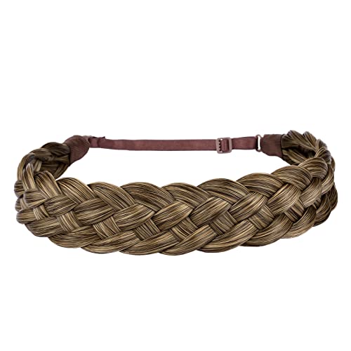 BOBIYA 5 Strands Synthetic Hair Braided Headband Classic Chunky Wide Plaited Braids Elastic Stretch Hairpiece for Women Girl (Yellow Eearth)