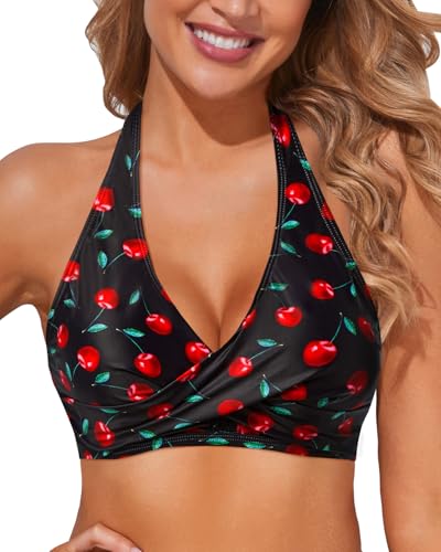 Image of Holipick Women Halter Bikini Tops - Push Up Bathing Suit Top V Neck Full Coverage Swimsuit Top Only