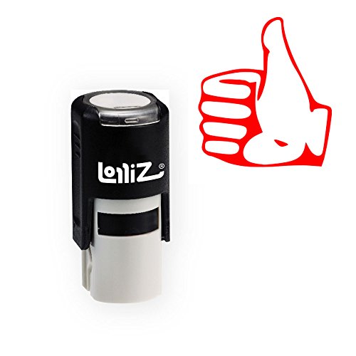 LolliZ® Stamp Thumbs UP (Contour) Round Self-Inking Teacher Stamp with Lid. RED Color, Laser Engraved Rubber, Contoured Design