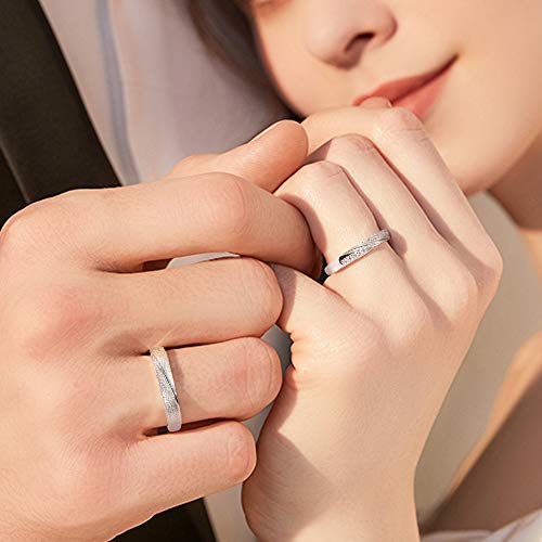 LOLIAS Couple Bague 925 Argent Sterling Bagues de Fiançailles Argent Alliance pour Femmes Hommes Anniversaire Anneau Mariage Alliance Couple Anneau Ensembles De Mariée Coffret Cadeau Réglable Anneau