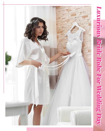 Image of Jecery Women Bride Kimono Robe Embroidered Getting Ready Satin Bridesmaid Robes for Wedding Party Bridal Shower