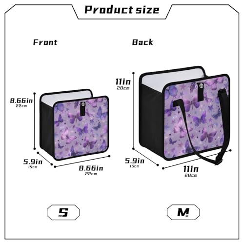 Image of Car Trash Can Organizer Bin with Adjustable Strap for Back Front Seat Console Waterproof Leakproof Collapsible Portable 8.66 Inch Purple Dreamy Butterflies and Stars