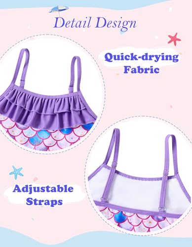 Image of Little Girls Two Piece Mermaid Bikini Set Ruffle Adjustable Summer Beach Bathing Swimsuit 3-7 Years for Kids