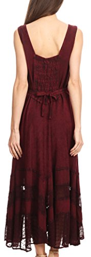 Image of Sakkas Zendaya Stonewashed Rayon Embroidered Floral Vine Sleeveless V-Neck Dress
