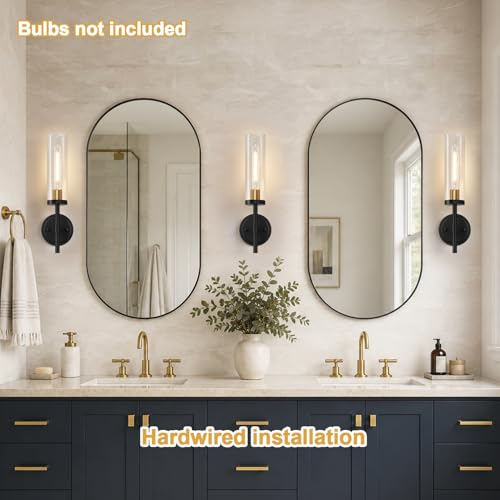 Image of MOKATNG Hardwired Wall Sconces, Black and Gold Bathroom Sconces with Clear Glass, Modern Wall Light Fixtures for Bathroom Mirror Vanity, Living Room, Bedroom, Hallway, Stairway, Cabinet, Foyer