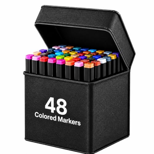 Image of Corslet 48 Alcohol Markers & Color Pens Set | Colour Marker Pen Art Markers Dual Tip Brush & Chisel Alcohol Based Markers for Drawing Sketching Adult Colouring & Illustrations