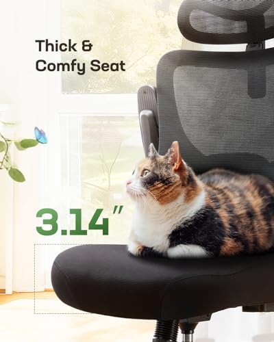 Bild 5 - Marsail Bürostuhl Ergonomisch Schreibtischstuhl mit Verstellbarer Kopfstütze Lendenwirbelstütze und Klappbaren 3D Armlehnen Computerstuhl hat Höhenverstellung Drehstuhl Bis 136kg/300LB Belastbar