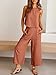 ANRABESS Women's Summer 2 Piece Outfits Sleeveless Crop Top Capri Wide Leg Pants Jumpsuit Casual Linen Lounge Matching Sets Beach Travel 2025 Trendy Clothes Rust Small