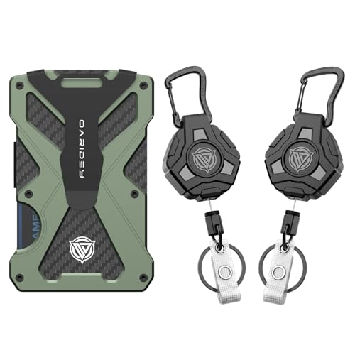 Oaridey Minimalsit Wallet (Amry Green) and 2 Pack Retractable Keychain Heavy Duty