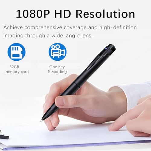Image of 1080P Full HD Portable Pen Camera with One-Click Recording, Body Pen Cam, 32GB SD Card, 2-Hour Battery for Discreet Business Surveillance, Evidence Collection, and Privacy Protection (Carbon Black)