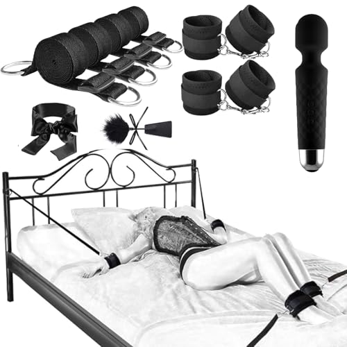 BDSM Bondage Couples Sex Toys Kit, Thrusting Vibrator and Strict Bed Restraint Set, Adult Sex Toys Bondage Gear & Accessories for Couples Game