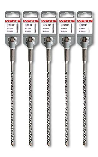 WERHE ® Professional 5 pcs. SDS Plus Concrete Drill 6.5 x 260 mm Hammer Stone Quadro X Quadruple Cutting Cross Cutter