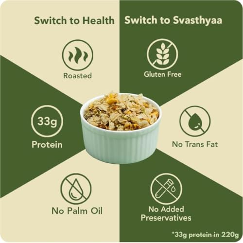 Image of Svasthyaa High Fibre Millet Mix | Roasted Chivda Namkeen with Jowar, Chana Jor, Moong Jor & Corn Flakes | Healthy Ready to Eat, Sugar Free, Gluten Free, Diabetic Friendly Jain Snack (220gmX2)
