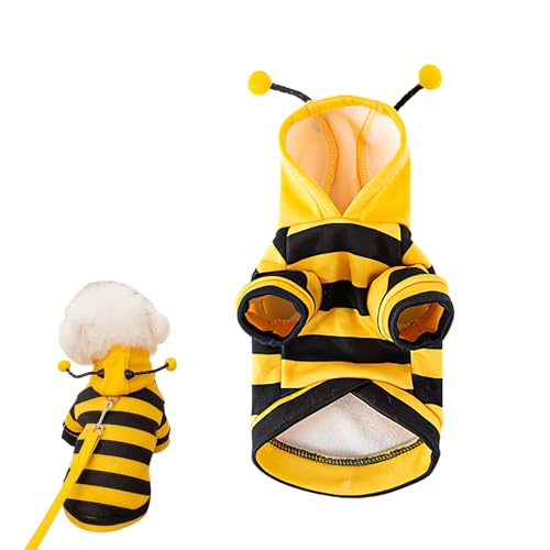 Dog Hoodie, Cat Hoodie Jumper - Cozy Fleece Sweater for Small Dogs and Kittens, Warm Winter Dog Clothes, Happy Hooded sweatshirt for Outdoor Walks (Bee Pattern, Yellow, S 1.5-2.5kg)