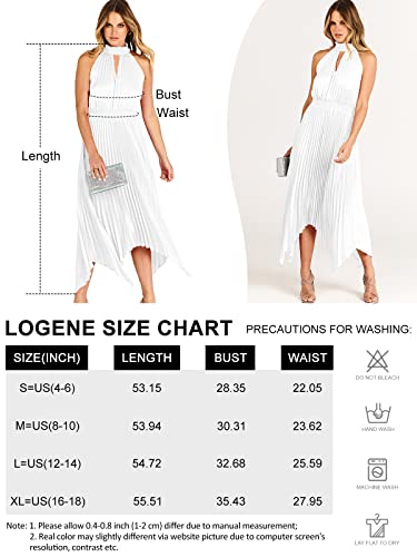 Logene Women's Elegant Sleeveless Cutout Halter Neck Satin Cocktail Dress Pleated Hem Flowy Formal Party Maxi Dress 2023 Wedding Dress 7L52-Baise-S White #TOP4