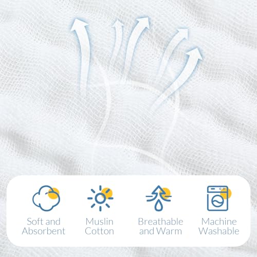 Image of VitalCozy 8 Pcs Baby Muslin Hooded Bath Towels and Washcloths, Muslin Hooded Baby Towels Absorbent Blankets for Gift Newborn Infant Shower (Blue,White)