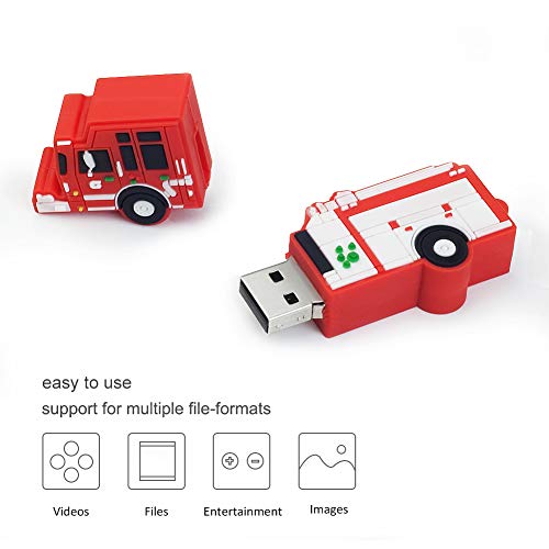 Image of 32GB USB Flash Drive Cute Fire Engine Shaped Memory Stick Novelty Thumb Drives USB Data Storage