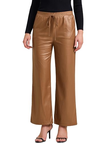 Pantalon en similicuir femme taille haute et jambe droite chic avec poches