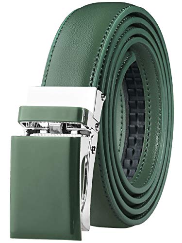 Falari Automatic Ratchet Buckle Leather Belt for Women Boys Girls 1 Inch Wide Trim to Fit - Dark Green M