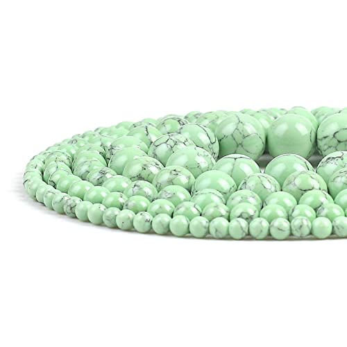 BREPIK 4-12mm Perle di Pietra Naturale Opaco Opaco Lucido Verde Turchese Perline di Howlite per la Creazione di Gioielli Braccialetto Fai da Te Minerali Perline-Verde Turchese,6mm 61pcs Perline