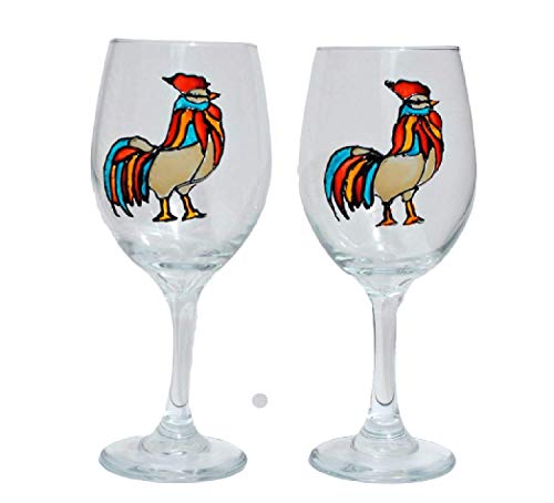 Rooster Hand Painted Stemmed Wine Glasses Set of 2 Fall Farmhouse Home Decor