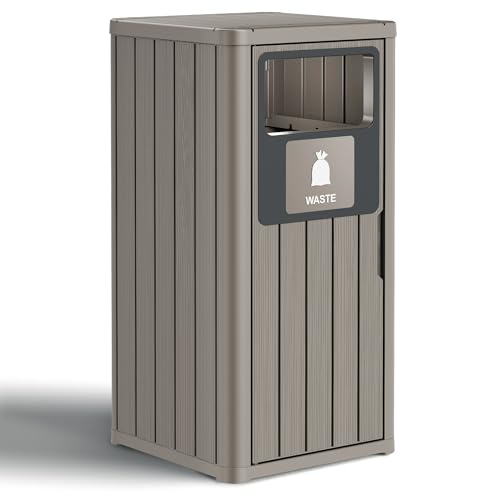 WTFGO Outdoor Trash Can Waterproof Resin Patio Garbage Can for Outdoor Trash Bin for Patio, Garden, Gray (22 Gallon)