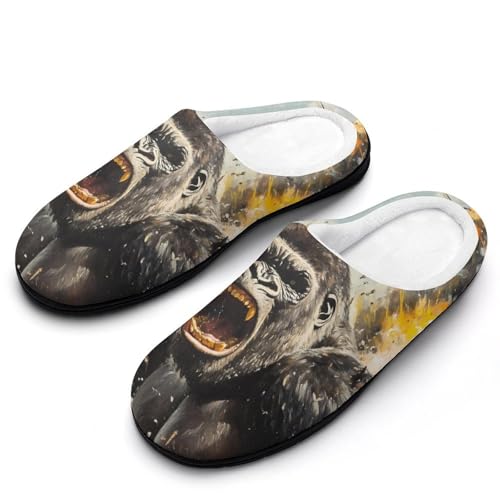 Gorillas War Fighter Jets Women's Cotton Slippers Indoor Outdoor Slip-on Warm House Shoes with Anti-Skid Rubber Sole