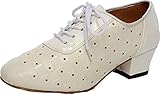 6223 Zapatos de baile transpirables para mujer con tacón de bloque para practicar baile y baile de salón de baile y rumba latina que se pueden doblar como cómodos zapatos de uso diario, color Marfil,