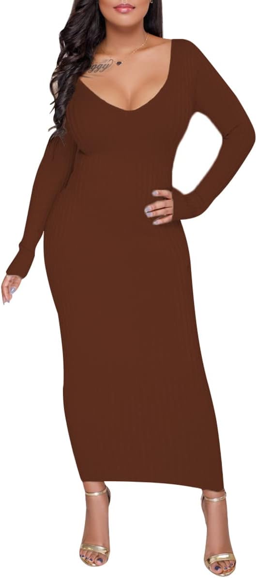 Women's Maxi Dress Sexy Bodycon Long Sleeve Pullover Hoodie Casual Slim Sweatshirt