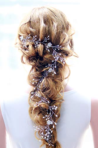 Missgrace Extra Long Hair Vine Crystals Bridal Hair Vine Wedding Hair Vine Crystals Bridal Wedding Pearl Hair Vine Wedding Hair Accessory for Party and Evening 19.7 Inches …