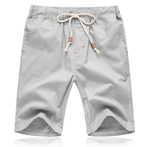 JustSun Pantalones Cortos Hombre Shorts Lino Algodon Verano Casual Pantalon Corto Cintura Elastica Gris M