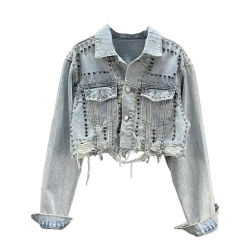 Veste en jean pour femmes mi-saison manteau décontracté léger bleu clair