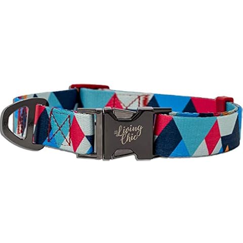 Living Chic Adjustable Dog Collar with Metal Pinch Buckle (Large (14.5 Up to 31 Inches), Blue Diamond) Cover