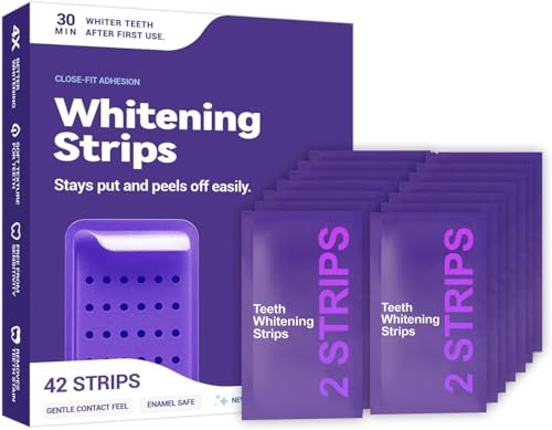 Purple Teeth Whitening Strips for Sensitive Teeth Enamel-Safe Color Correcting Tooth Whitener Effectively Removes Stubborn Stains Fast Acting & Non-Slip Grip 42 Strips