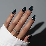 KQueenest Black Press On Nails Short - Acrylic Press On Nails Almond, Sheer Dark Short Fake Nails Set, Glossy Opaque, Stiletto Reusable Soft Gel Glue on Nails for Women Halloween, 30 Pcs