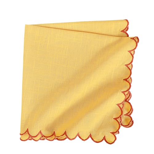 Image of FINGERCRAFT Scallop Edge Cloth Napkins | Set of 6 | 20x20 Inches | 100% Cotton | Table Napkins for Any Occasion | Washable, Perfect for Parties and Everyday Use (Yellow Slub, Set of 6)