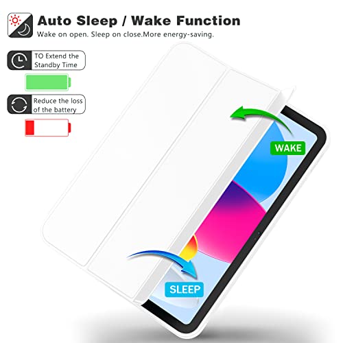Image of ToaPoia Case for iPad (A16) 11 Inch 2025 /iPad 10th Generation 10.9 Inch 2022, Slim Trifold Stand Protective Cover with Pencil Holder and Soft TPU Back,Support Auto Sleep /Wake (White)