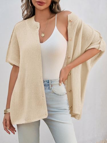Image of Saodimallsu Womens Short Sleeve Cardigan Sweaters Button Down Lightweight Knit Cardigans