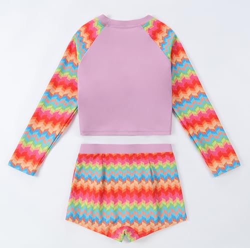Image of Girls Long Sleeve Swimsuits 2 Pieces Set Rash Guard Swimwear Quick Dry Surfing Wetsuit for Kids Bathing Suit 5-16 Years