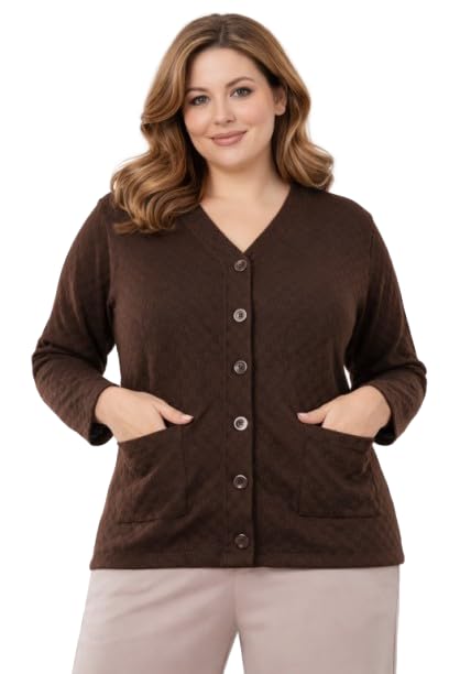 Image of Women Woollen V-Neck Cardigan Sweater for Winter Wear, Plus Size Also Available with Front Pockets