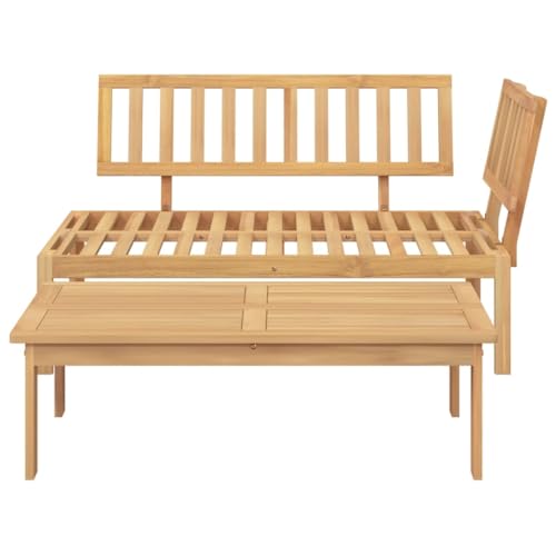 Image of Brown Acacia Wood Outdoor Sectional, 52.4x36.2x27.2 in Modular Patio Couch for Garden Balcony Deck, Seats 3, Oiled Finish, Assembly Needed