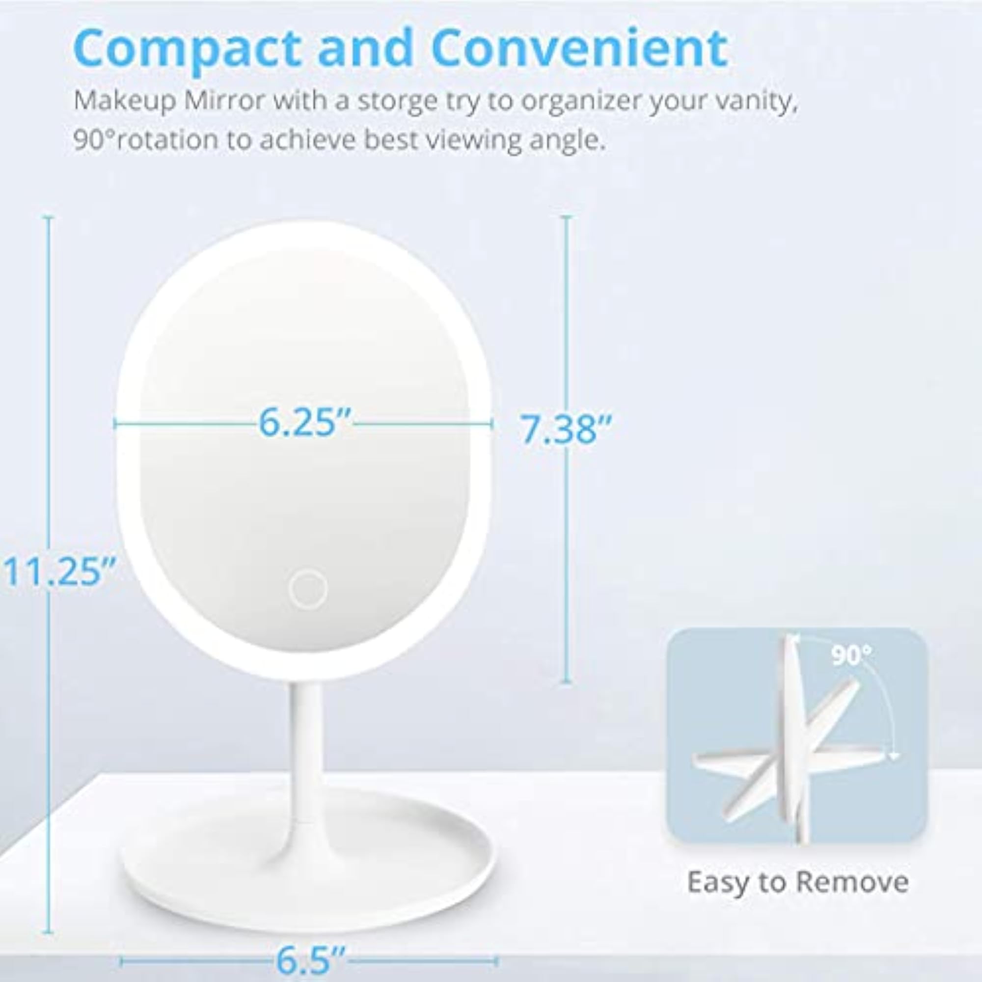 Portable USB Rechargeable Foldable Vanity Mirror with LED Light