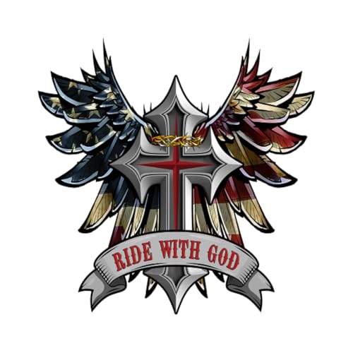 Premium Ride with God Wings and Cross Helmet Sticker Decal – Motorcycle Tank, Tool Box, Bumper Vinyl for Car, Truck – Weatherproof, Durable Christian Faith Vinyl Decal (6x6 inches)