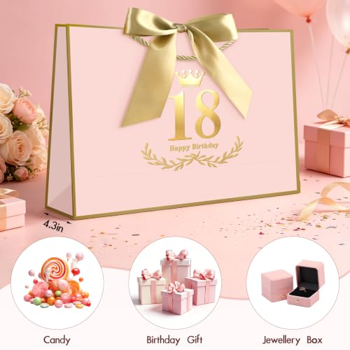Image of JMANNI Pink Gold 18th Birthday Gift Bag with Card and Tissue Paper, 12.6 inchx8.66 inchx3.9 inch Elegant Present Bag for Adults, 18 Year Old Birthday Keepsake Party Supplies