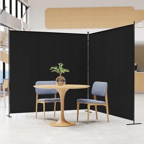 C-Hopetree 2 Panels Room Divider, 6 Ft Tall Indoor Folding Privacy Screen, Portable Partition Separator, Freestanding Separation Temporary Wall for Office, Bedroom, 142" W X 71" H, Black Cover