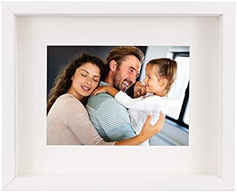 BD ART 8x10 (20 x 25 x 4.7 cm) White Shadow Box 3D Picture Frame with Mat for 5x7 inch Photo, Glass Front