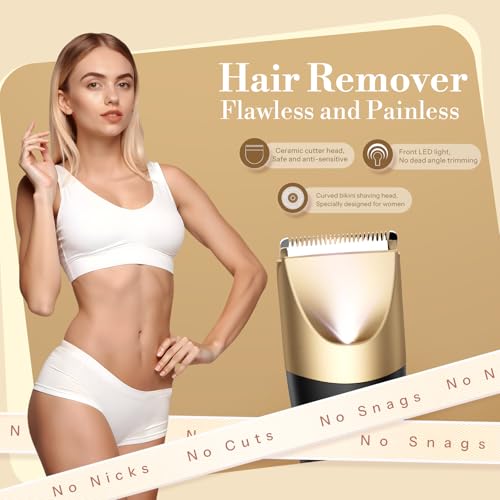 Image of Bikini Trimmer for Women, Flyant 2 in 1 Electric Shaver for Women, Pubic Hair Trimmer Waterproof IPX7 with LED, Bikini Razor for Leg Arm Underarm Bikini Area, Christmas Gifts for Her - Black Gold