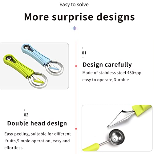 Melon Baller Scoop Set, Stainless Steel Fruit Carving Tools Dig Pulp Separator Double Sided Melon Baller Spoon For Watermelon Ice Cream Green #TOP3