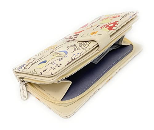 Shag Wear Mushroom Forest Large Nature Wallet for Women and Teen Girls Vegan Faux Leather Beige 7"4