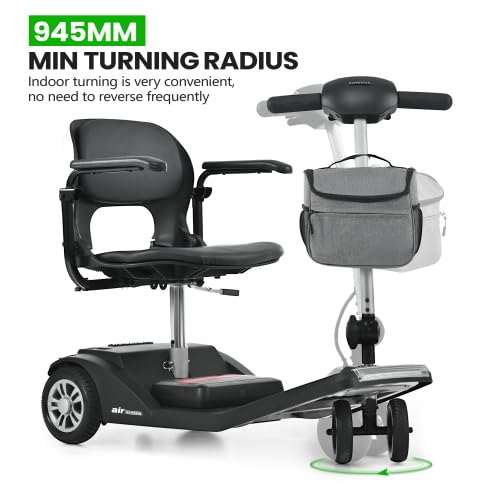 Scooter de movilidad plegable para personas mayores, 6 km/h, autonomía 15 km, batería de litio, chasis de aluminio, negro